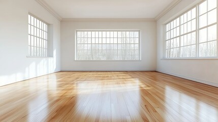 Obraz premium An Empty Room with Large Windows and Wooden Flooring