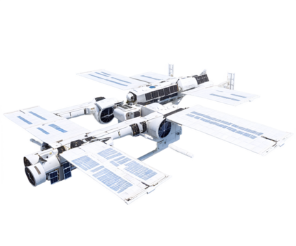 Futuristic Floating Space Station Illustration, A Detailed Depiction of Advanced Technology and Aerospace Engineering in a Science Fiction Setting