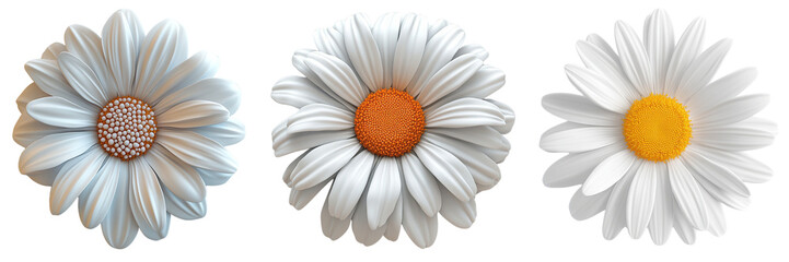 Set of beautiful daisy flower Clipart top view isolated on a transparent background