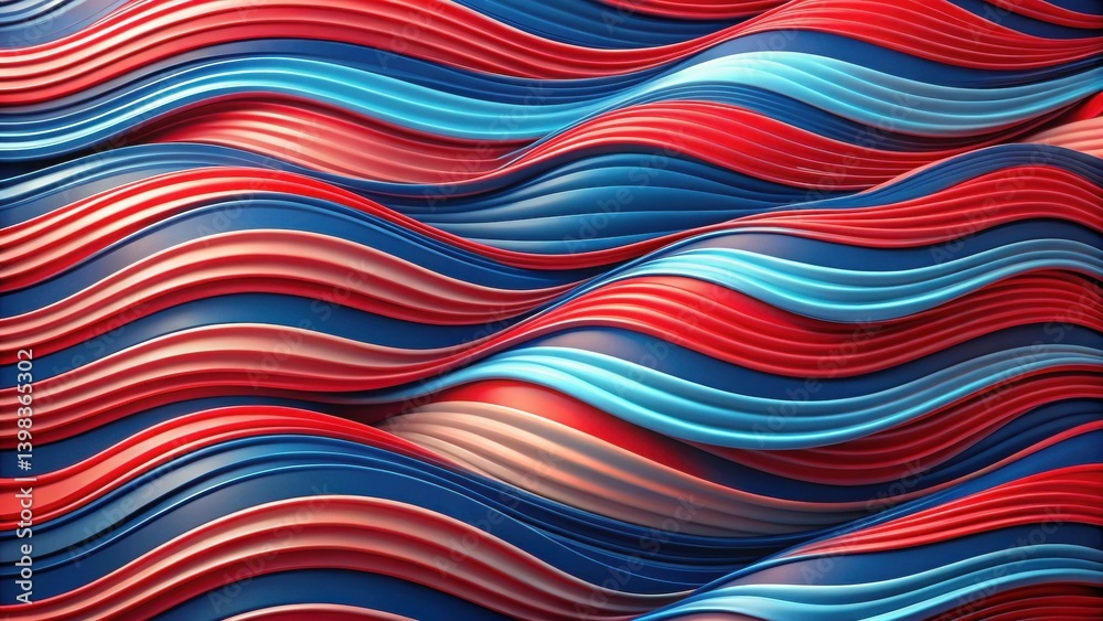 Poster abstract swirling stripes of red, blue, and pink hues creating a dynamic and vibrant composition