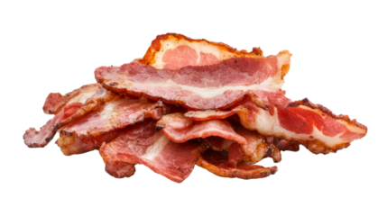 Sizzling bacon stacks on a transparent background