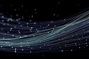 Obraz premium Dynamic flow of light strands across a dark background representing technology and creativity