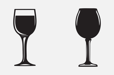black silhouette of wine glasses vector illustration for bar and beverage design