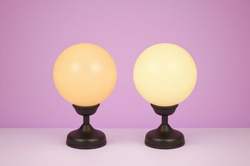 Stylish lamps with glowing orbs on a pastel backdrop.