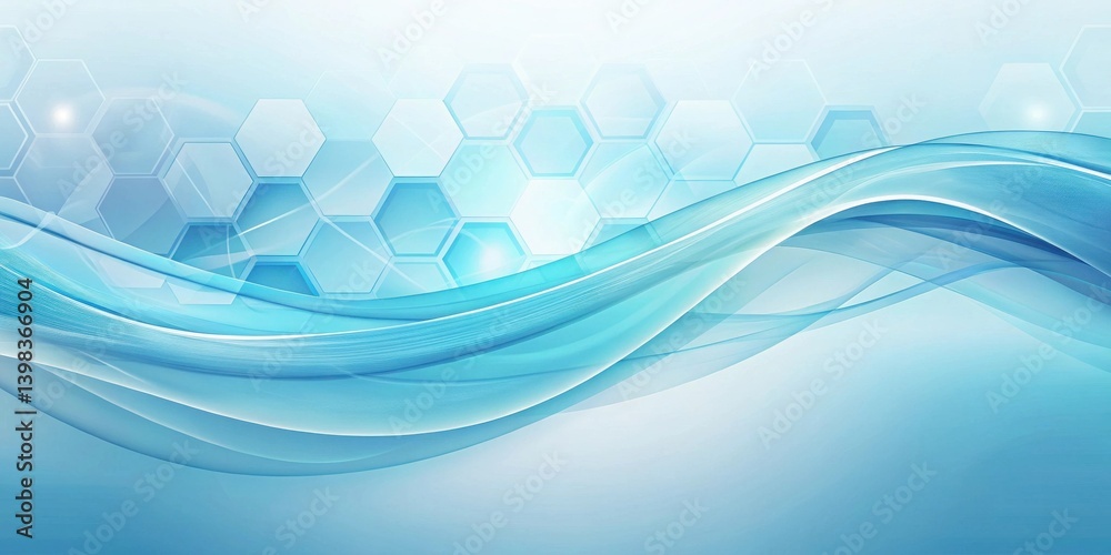 Aufkleber Abstract Blue Wave Design with Hexagon Pattern Background for Modern Technology Presentation