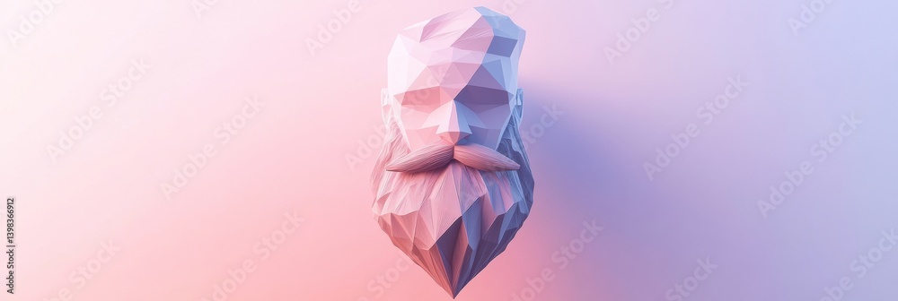 Fototapete Low-poly geometric beard design in modern 3D style against a soft gradient backdrop with vibrant colors
