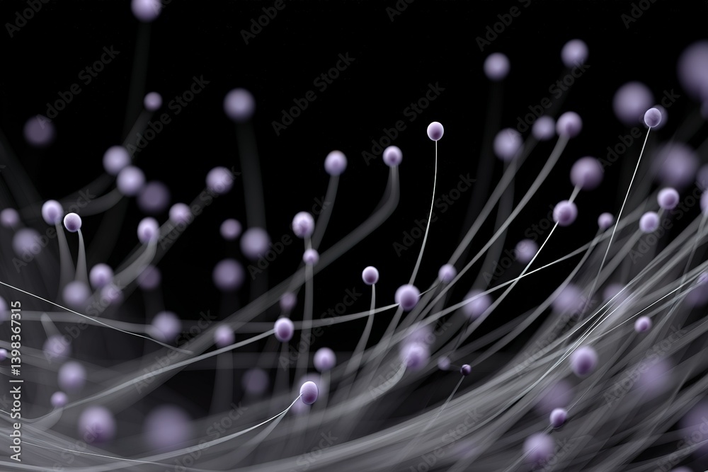 Canvas Prints abstract representation of delicate purple strands and spheres on a dark background showcasing fluid