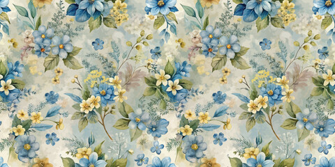 Beautiful floral pattern featuring blue and yellow flowers on a soft background.