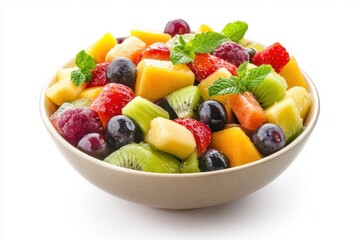 A bowl of fruit salad isolated on white background.