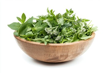 Fototapeta premium A bowl filled with fresh green salad isolated on white background