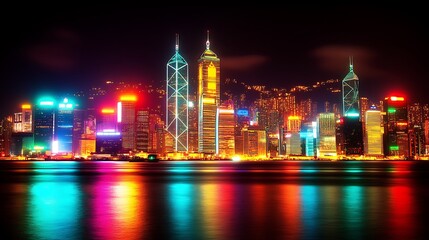 Obraz premium Vibrant Hong Kong Skyline at Night