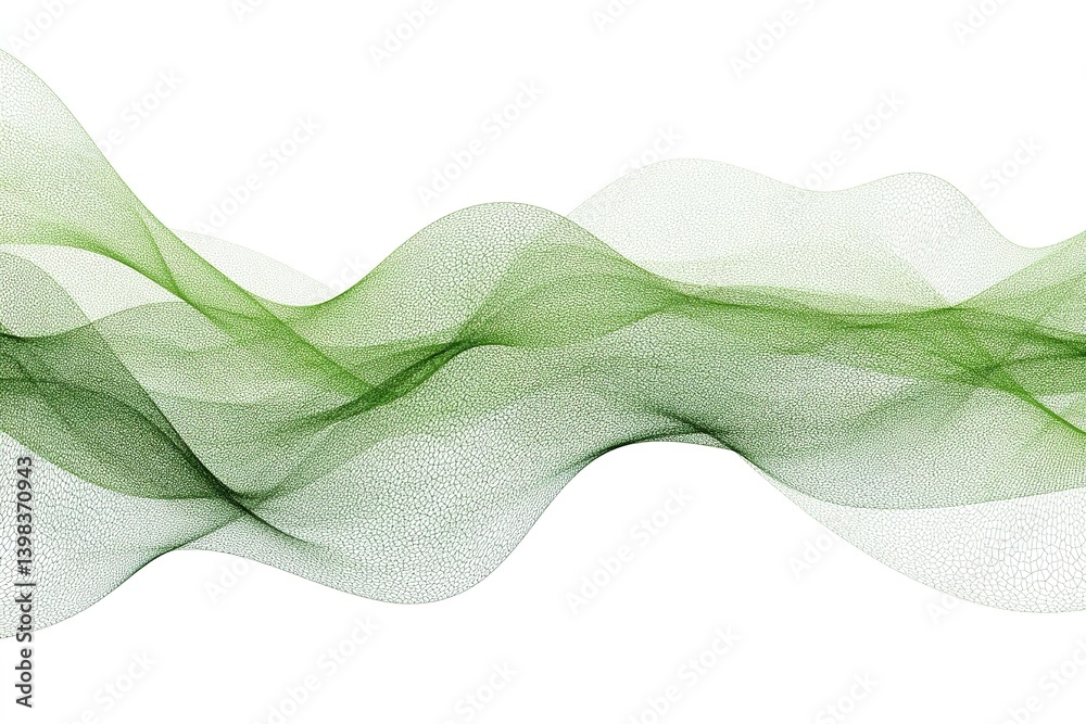 Poster flowing green waves create an abstract pattern evoking movement and tranquility in a minimalist desi