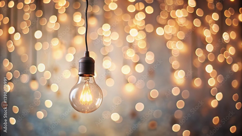 Poster illuminated ideas a single hanging light bulb glows brightly against a shimmering background of soft