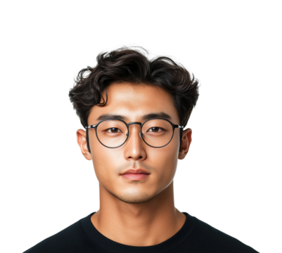 Portrait of a young man in glasses professional environment. Isolated on transparent background, png.