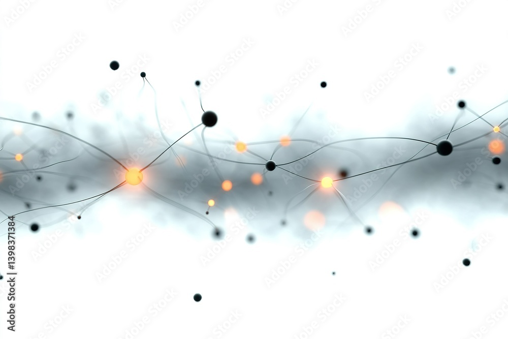 Poster Conceptual visualization of abstract energy flow with glowing particles in a monochromatic setting