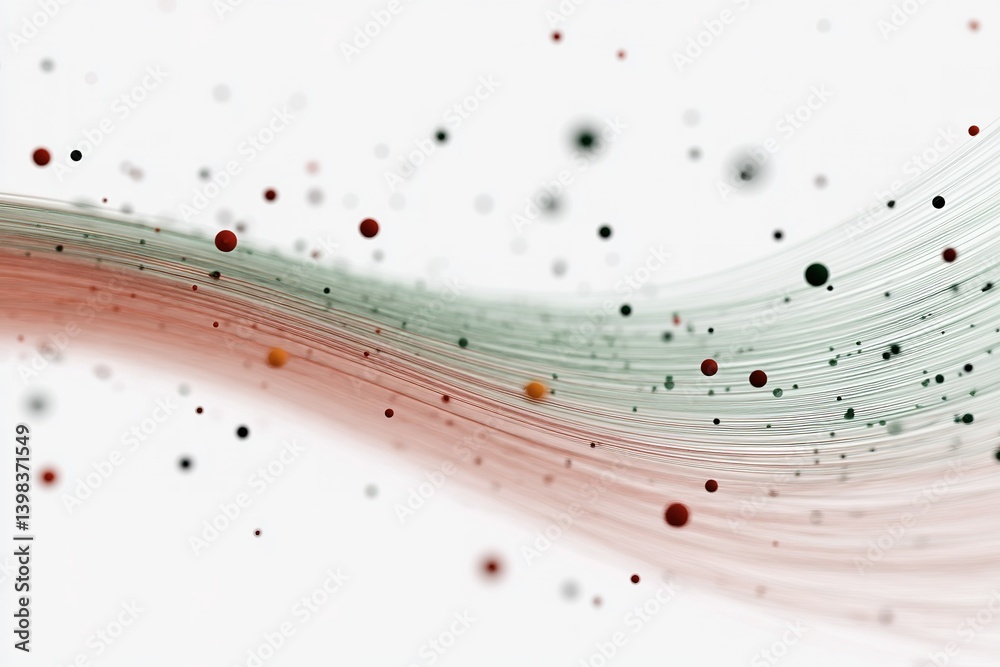 Poster modern abstract composition with colorful spheres and flowing lines creating a dynamic visual effect