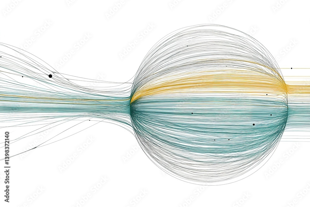Poster Visual representation of fluid dynamics showcasing flow patterns and vortex formation in a spherical environment
