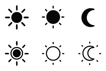 Sun moon icon vector symbol, Set of time of the day icon, Sunset silhouette 