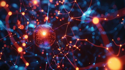 An abstract visualization of AI neural networks with glowing nodes and pathways, against the backdrop of an endless cyberspace, giving off a feeling of vast, Generative AI illustrations. 