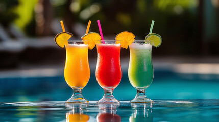 Tropical drinks at the swimming pool, Mexico