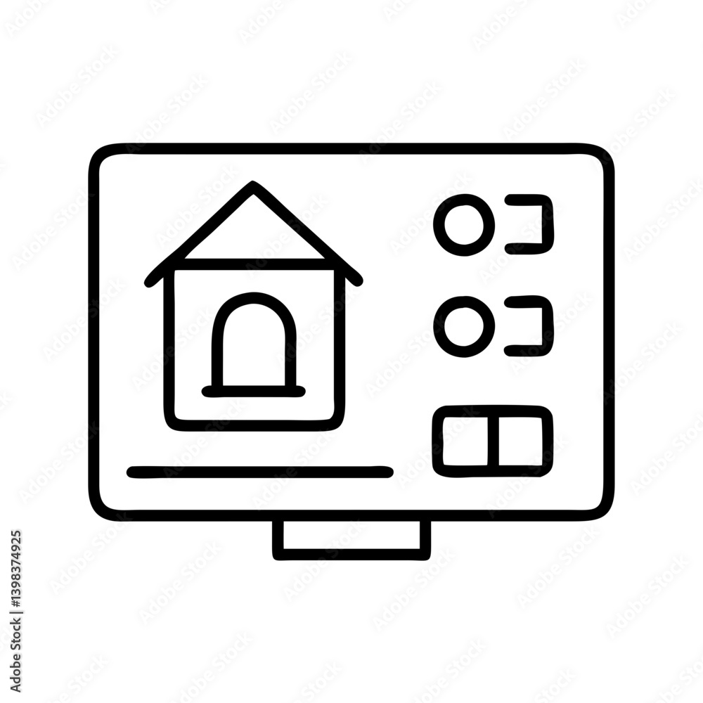 Poster home automation system interface smart house control panel display screen icon vector design