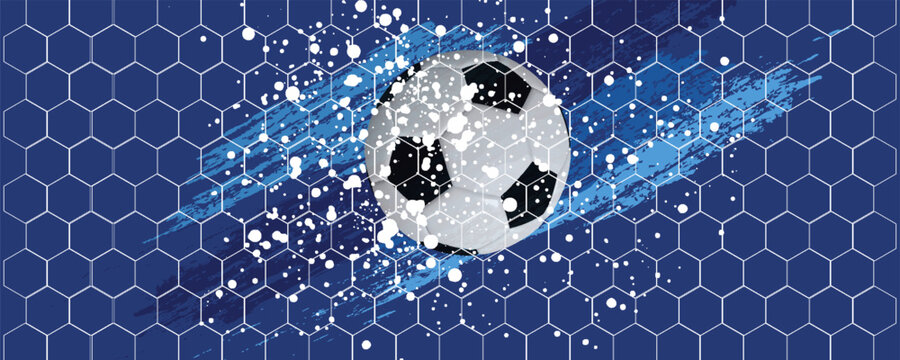 vector black grunge soccer ball on white and blue