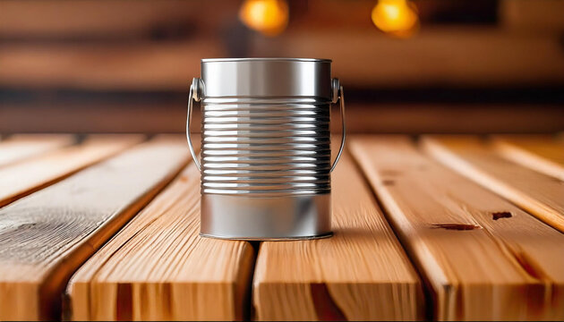 Un bote sobre una tabla con barniz o pintura para protecci&oacute;n de la madera