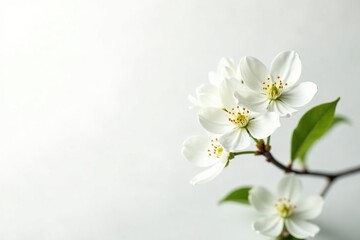 Delicate white blossoms against pure white backdrop, natural, flora, close-up