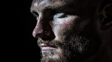 Obraz premium A close up of a sweaty man looking into the distance