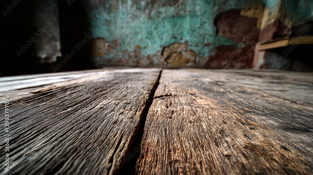 Poster Close-up of dark brown wood texture, showing grain and cracks, creating a rustic and aged appearance, suitable for showcasing products or as a background