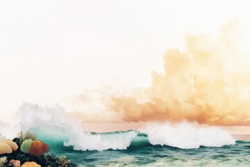 Fototapeta premium Dark stormy waves crashing over coral reef in a moody ocean scene.