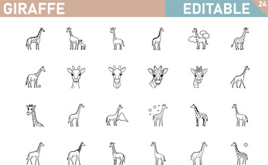 Giraffe Vector Collection Black And White Line Art Illustrations Animal Clipart Set