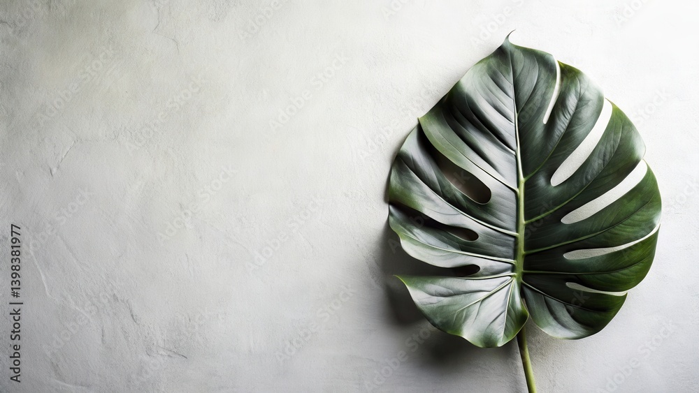 Poster serene green leaf on textured background, ideal for design projects and visual content creation