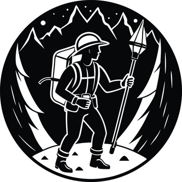 recommend clip art: Cave Explorer Round Silhouettes Vector | Adventure, Exploration & Nature Line Art