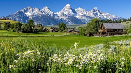 Majestic mountain range and beautiful valley scenery with houses