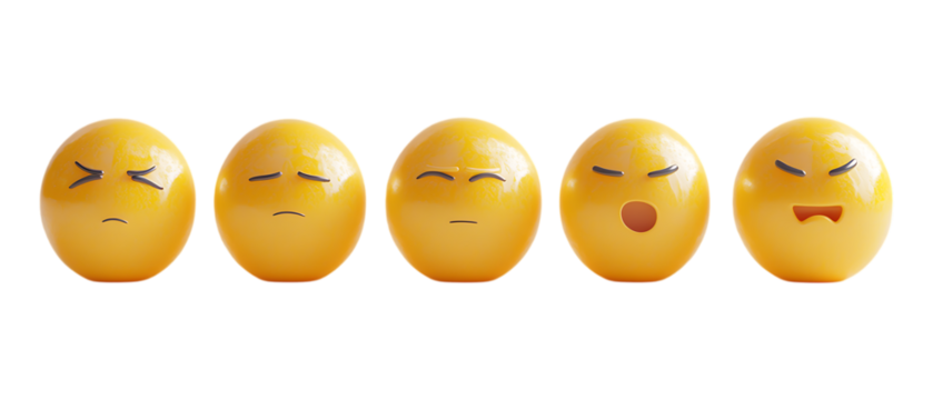 Pack of Yellow Emoji and Emoticon Faces Set Against Transparent Background for Digital Design, Social Media Branding, or Communication Projects - Powered by Adobe
