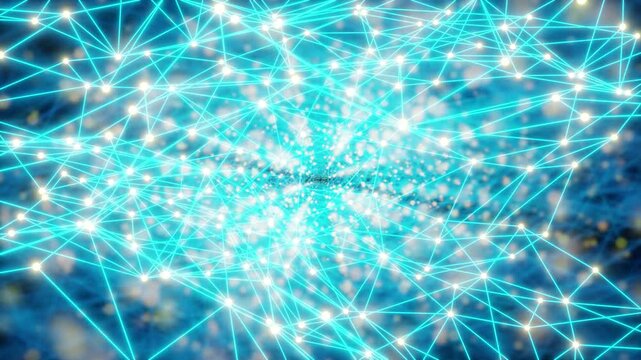 Abstract triangulating technological glowing background. Moving illustration of data, web space, and the metaverse