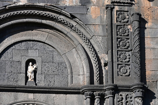 Details of old artistic portal of the basilica of Santa Maria