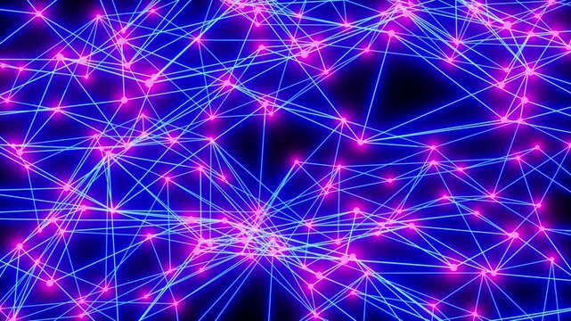 Abstract triangulating technological glowing background. Moving illustration of data, web space, and the metaverse