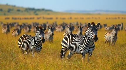 Naklejka premium Zebras in a vast savanna