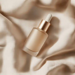 Luxury Cosmetic Serum Bottle with Soft Silk Background