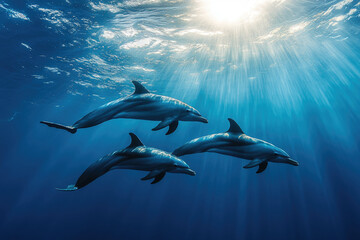 Swimming Dolphin Pod on transparent background