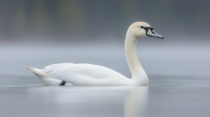 Fototapeta premium Serene Swan on Misty Lake