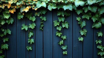 Serene Green Ivy on a Dark Blue Wooden Fence