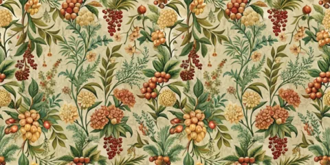 Fototapete Dschungel Floral pattern featuring diverse botanical elements in soft earthy tones.  © Skyqun