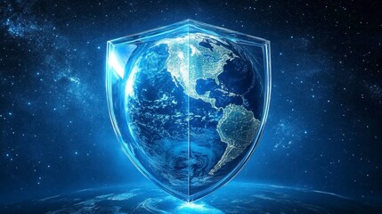 Obraz premium Globe Protected by Shield Symbolizing Security and Global Defense