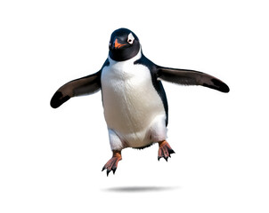 Obraz premium Playful Penguin Leaping with Joy on Isolated Background, A Captivating Image of Wildlife in Motion, Perfect for Nature and Animal Lovers, Eliciting Fun and Cheerfulness