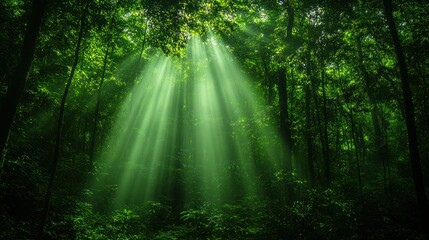 Fototapeta premium Sunlight filtering through dense forest canopy