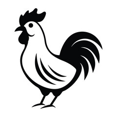 A rooster black line art vector illustration