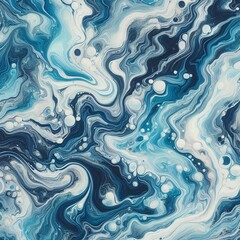 abstract fluid art, swirling patterns, blue and white marbling, ocean waves texture, liquid acrylic paint, dynamic flowing design, turquoise and navy color palette, organic shapes
